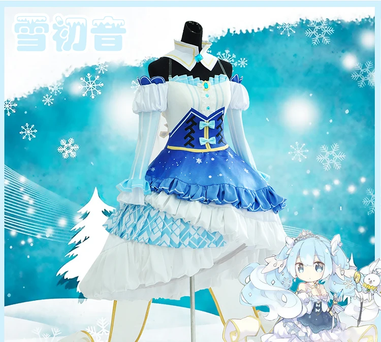 [Сток] Аниме Vocaloid V Hatsune Miku ICE SNOW Miku платье принцессы для косплея костюм для женщин Хэллоуин новинка