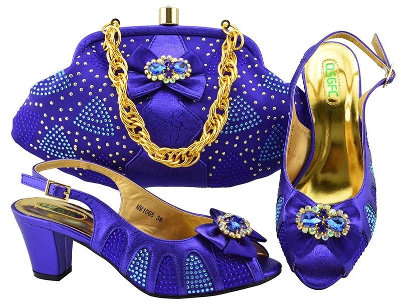 

New Violet Color Italian Shoes with Matching Bags African Shoe and Bag Set Italian Design African Shoes and Bag Set for Parties