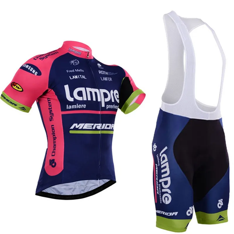 Team pro lampre merida cycling jersey set ropa ciclismo skinsuit bike