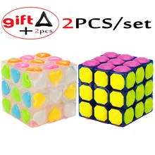 2 шт./компл. 3*3 Волшебные кубики 3x3x3 Скорость 3 слоя YJ с 2 держателями Подставки Творческий YongJun Stickerless Cubos