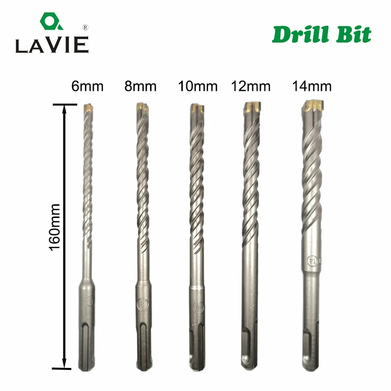 

5pcs Electric Hammer SDS Plus Drill Bit Set Cross Tips 4 Cutters 160mm for Concrete Wall Brick Block Masonry Drilling Bits 6mm