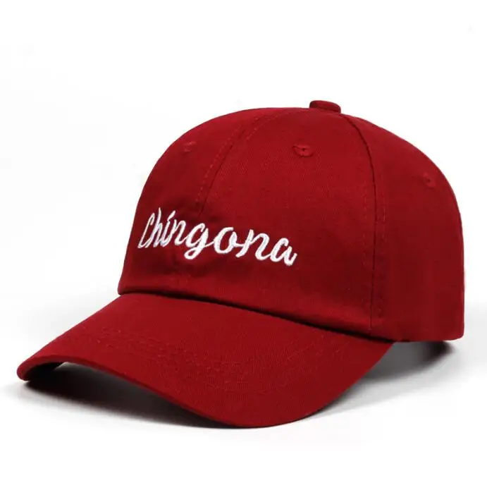 Хлопок Chingona папа шляпа унисекс вышивка бренд Бейсболка Snapback кепки s хип-хоп кость для мужчин женщин Черная винно-красная Кепка s - Цвет: Бургундия