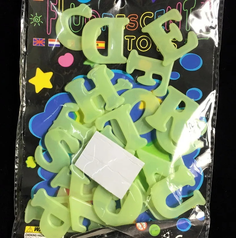 26pcs/bag Luminous English Letters Stickers Bedroom Florescence Painting Toy PVC stickers Glow in the Dark Toys for kids