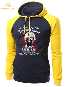 

HAMPSON LANQE 2019 Autumn Winter Warm Fleece Sweatshirt Men Japan Anime Tokyo Ghoul Ken Kaneki Raglan Hoodies Men Harajuku Hoody