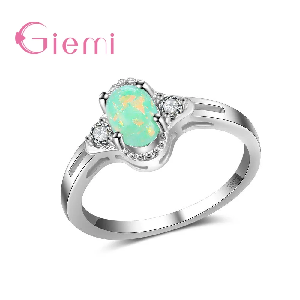 

GIEMI Genuine 925 Sterling Silver Finger Rings For Women Party Jewelry Beautiful Ocean Fire Opal Female Bague Hot Wedding Gifts