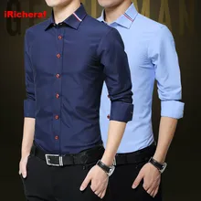 IRicheraf мужские рубашки с длинным рукавом, одноцветные мужские рубашки, повседневные приталенные рубашки с отложным воротником, однобортные, не Гладильные, белые, черные, красные