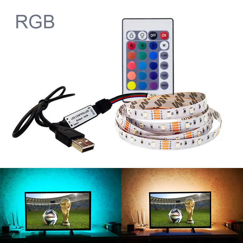 RGB 5V USB силовая Светодиодная лента светильник 3528 SMD HD ТВ Настольный ПК экран подсветка и косой светильник не водонепроницаемый 0,5 м 1 м 2 м 3 м 4 м 5 м