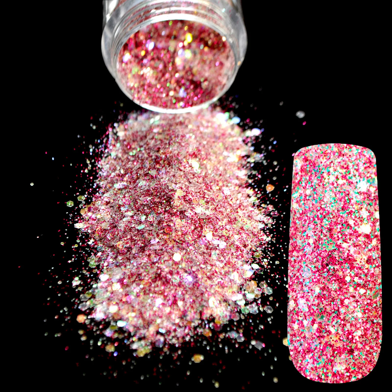 

Pro Shiny Hot Pink White Rainbow Glitter UV Powder Dust Acrylic Nail Art Tip Body Shimmer Powder Decoration 275