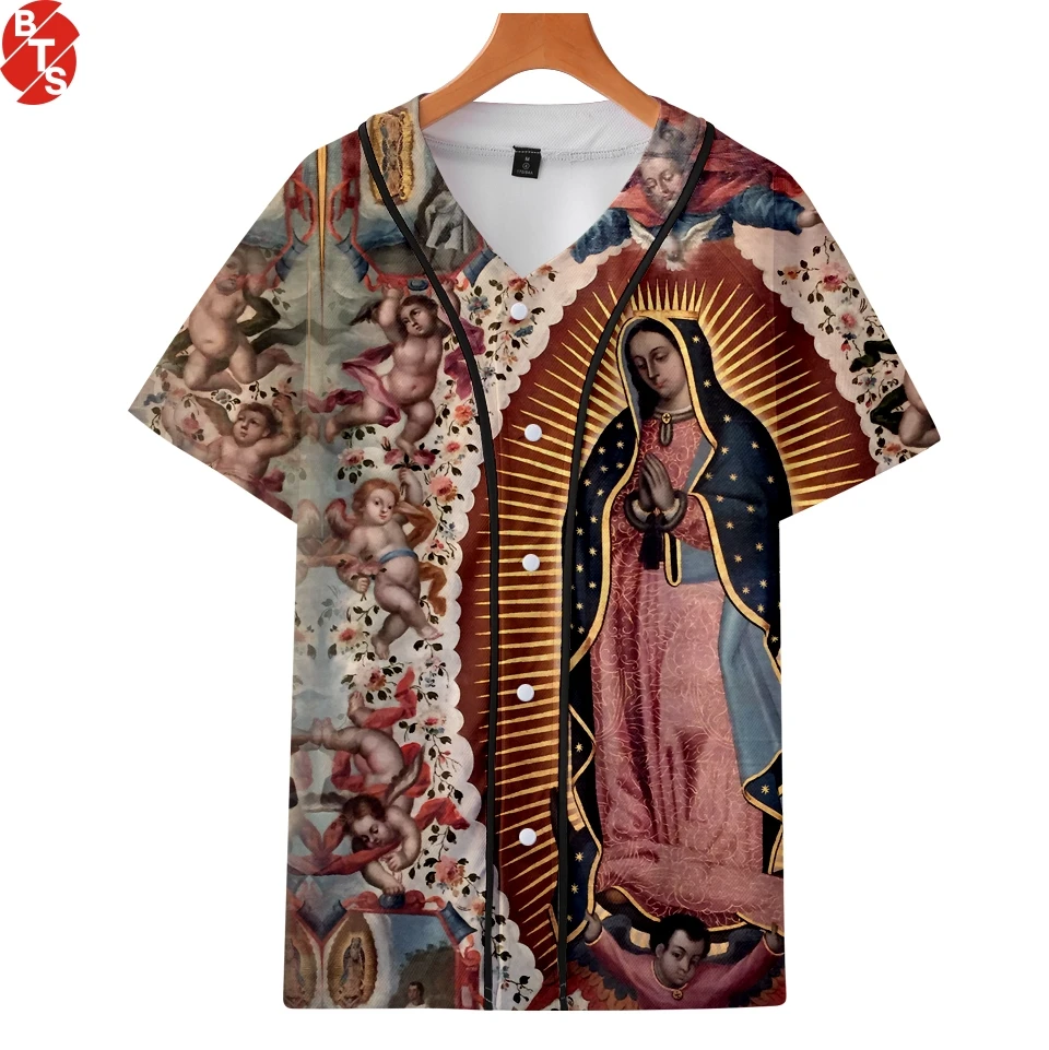 Our Lady of Guadalupe, 3D принт, бейсбольные футболки для женщин/мужчин, короткий рукав, модные стильные футболки, повседневные футболки размера плюс