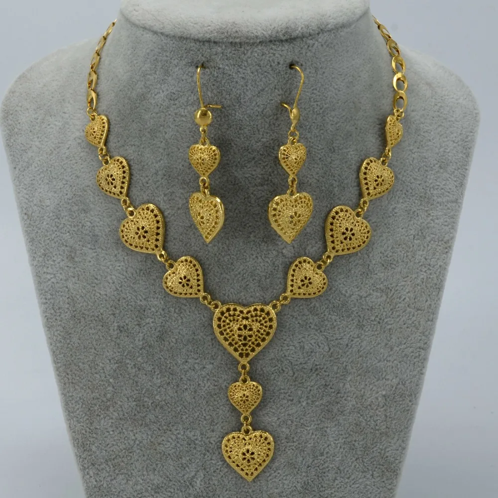 Buy Anniyo Heart Necklace Earrings Arab Jewelry sets