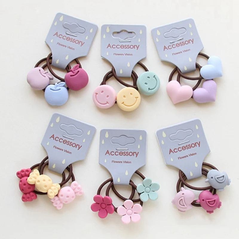 

3PCS Candy Heart Smiley Face Princess Headwear Kids Elastic Hair Bands Baby Headdress Children Hair Ropes Girls Hair Accessories