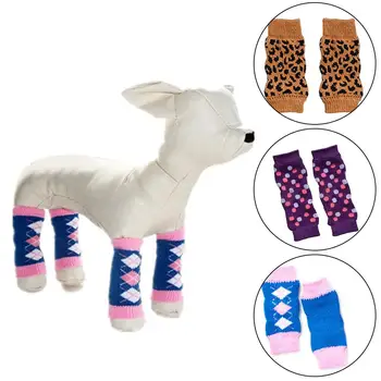 

4Pcs/Set Warm Autumn Winter Pet Dog Leg Warmers Socks Printed Non-slip Leopard Dots Leg dog clothes dog accessories dog socks
