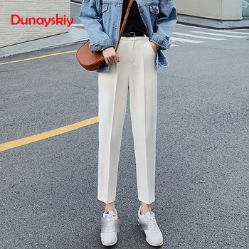 

Spring New Suit Pants Female High Waist Large Size White Straight Pants Summer High Waist Casual Office Slim Blue Women's 2XL