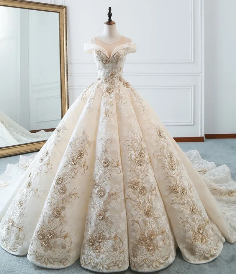 Кружевное платье принцессы Vestido de Noiva с аппликацией для свадьбы 2019 открытыми