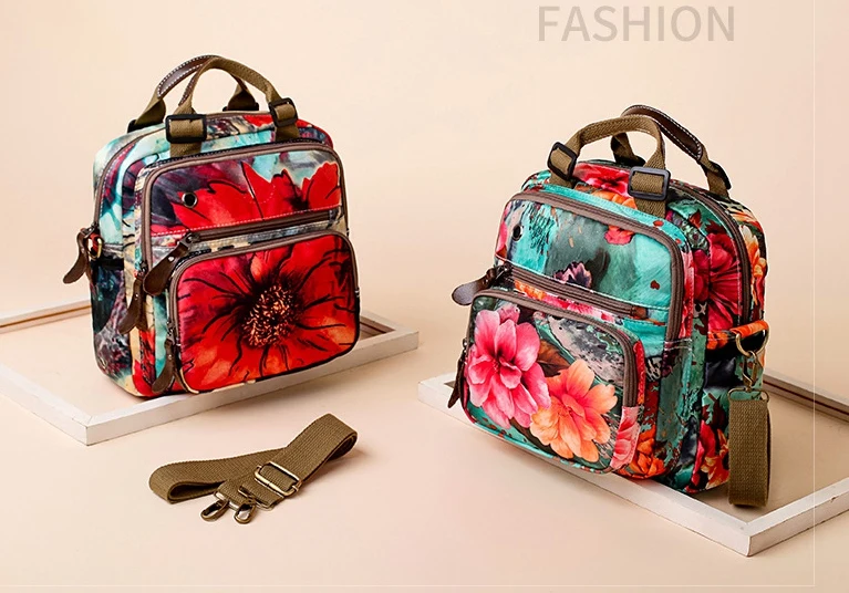 

OE Color Floral Baby Diaper Backpack with Insulated Pockets Water-Resistant Baby Bag Multi-Functional Travel Knapsack Daily Pack