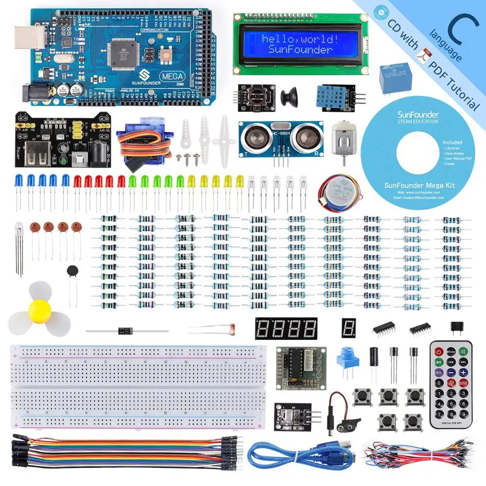 Стартовый набор для проекта sunfower Mega 2560 R3 для Arduino UNO R3 Mega2560 Mega328 Nano+ 26 учебников+ светодиодный+ резистор+ CD