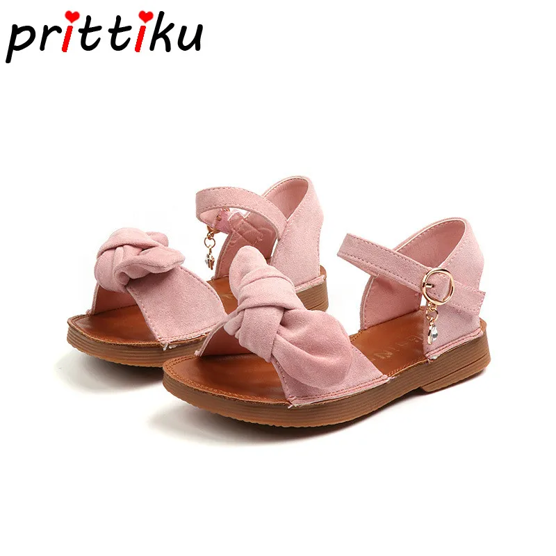 

Summer 2018 Toddler Girl Bow Princess Sandals Little Kid Pink Black Fabric Cloth Flats Big Children Fashion Brand School Shoes