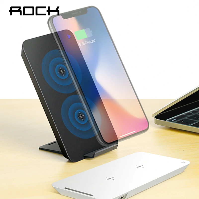 

ROCK Dual Coil Wireless Charger 10W For iPhone X 8 Samsung Note 8 S8 Plus S7 S6 Edge Dock Station Holder