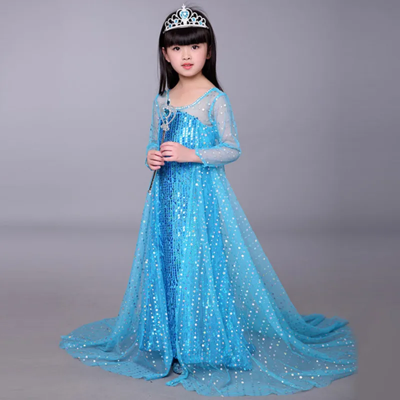 Блестящие блесток queen принцесса платье Эльзы детей девочек День рождения Рождественский карнавал-маскарад Косплэй одежда фантазийный