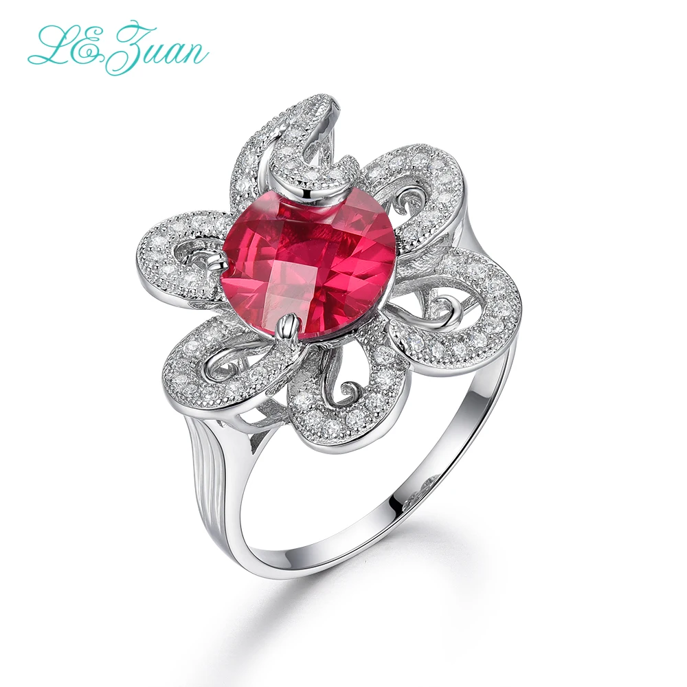 

L&zuan 925 Sterling Silver Rings 8.23ct Red Stone Checkerboard Cut Romantic Luxury Ring Fine Jewelry For Women