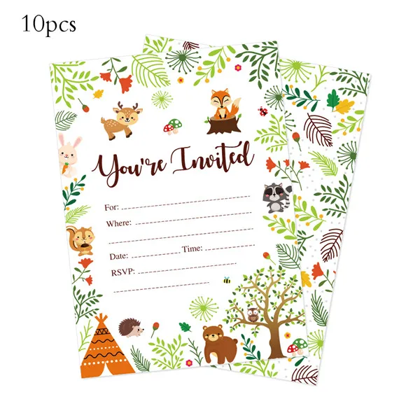 Сафари лесные животные приглашение на вечеринку дня рождения ваши карты, что предлагается для свадьбы или «нулевого дня рождения» из мультфильмов Приглашения развлечение для детского праздника - Цвет: ZZ011x10