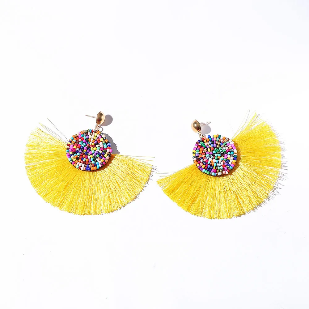 E5745 Trendy Earrings Drop Earrings AlloyBeadsLongBohemianBlueOrangeRoundMetalBohoGold Tassel Earrings For Women Jewelry
