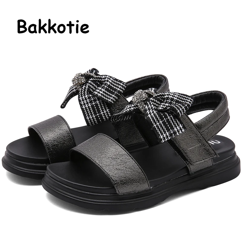 

Bakkotie New 2019 Summer Princess Pink Rhinestone Dress Shoes Girls Fashion Bowtie Soft Sandals Kids Cute Breathable Party Shoes