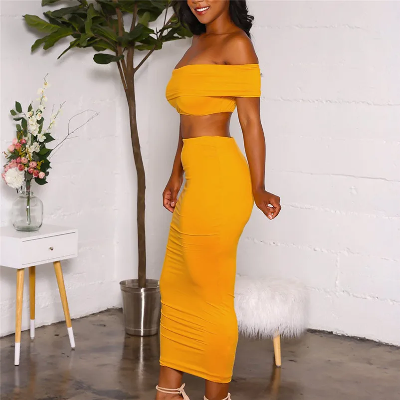 Casual 2 Two Piece Set Women Sexy Solid Strapless Short Layered Tank Sheath Bodycon Party Skirt Set Beachwear Women Set 3D07 (4)