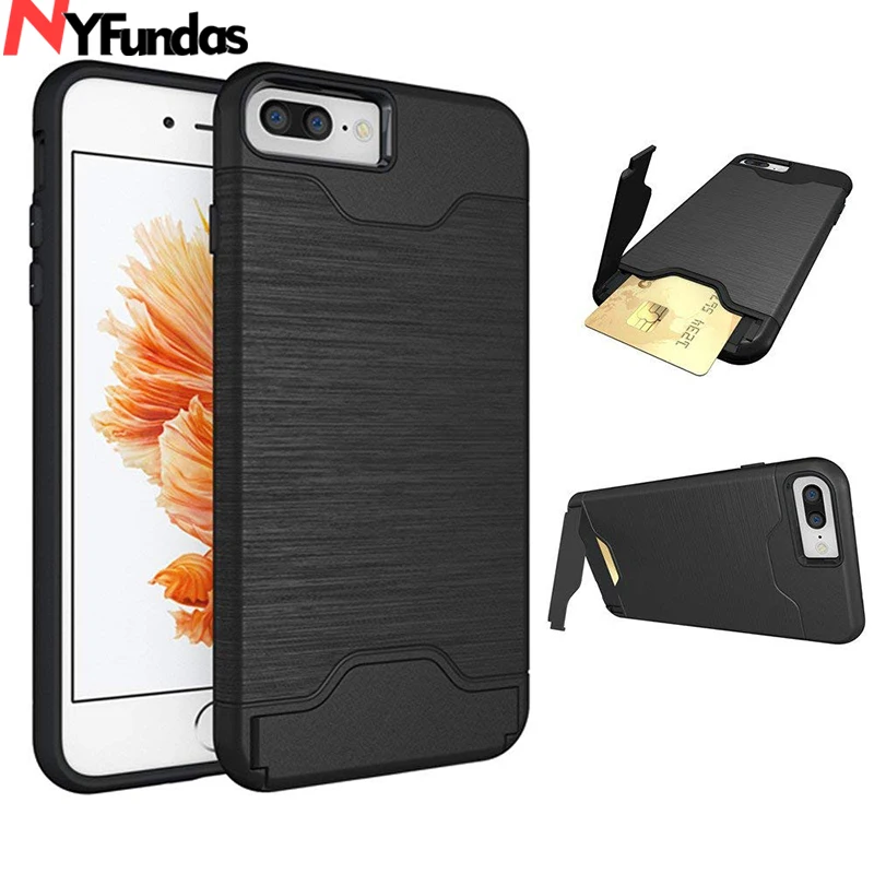 

Hybrid Armor Slide Credit Card Slot Kickstand Case For iphone 8Plus 7 6 6s Plus X XS Shockproof Hard Soft Silicone Rubber Cover
