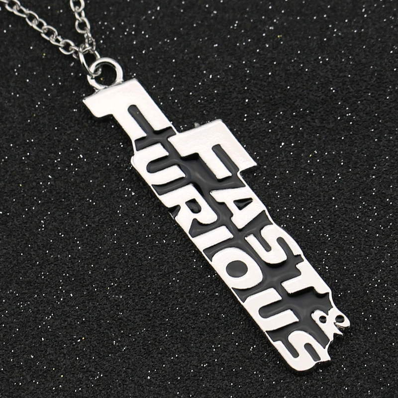 Fast and Furious 8 Necklace Dominic Letters Silver Color Black Enamel