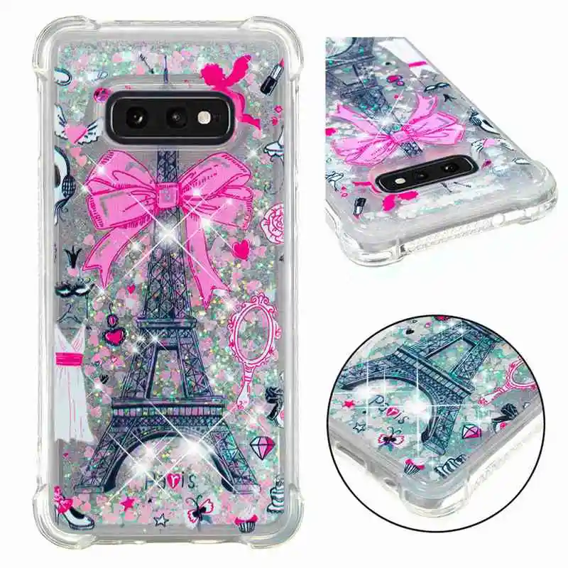 Phone Case For Samsung Galaxy S10 Lite Plus Glitter Shine Shockproof Quicksand Eiffel Tower Back Cover Lovely S10e TPU Soft |
