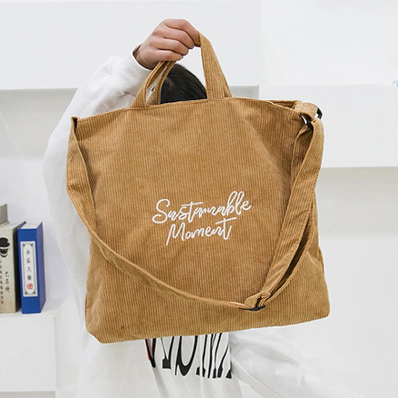 

HEFLASHOR Corduroy Casual Women Handbag Embroidery Letter Canvas Shoulder Crossbody Bags Female Messenger Large Capacity Bag