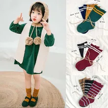 3 пар/лот разноцветный Детский носки полосатые осенне-зимние гольфы повседневные длинные хлопковые носки для мальчиков и девочек