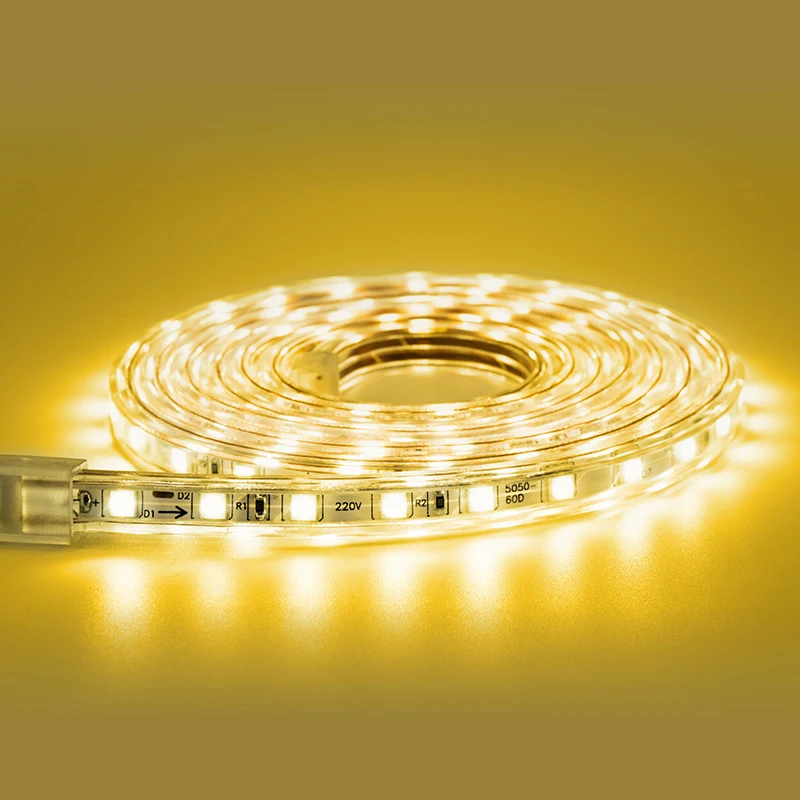 Светодиодная лента 2 м 3 4 5 10 AC220V SMD5050 IP65 Водонепроницаемый 60 светодиодный s/M