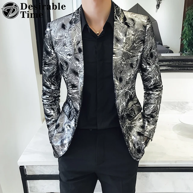 Silver and Gold Blazer Jacket for Men Fashion Prom Blazers Mens Dress