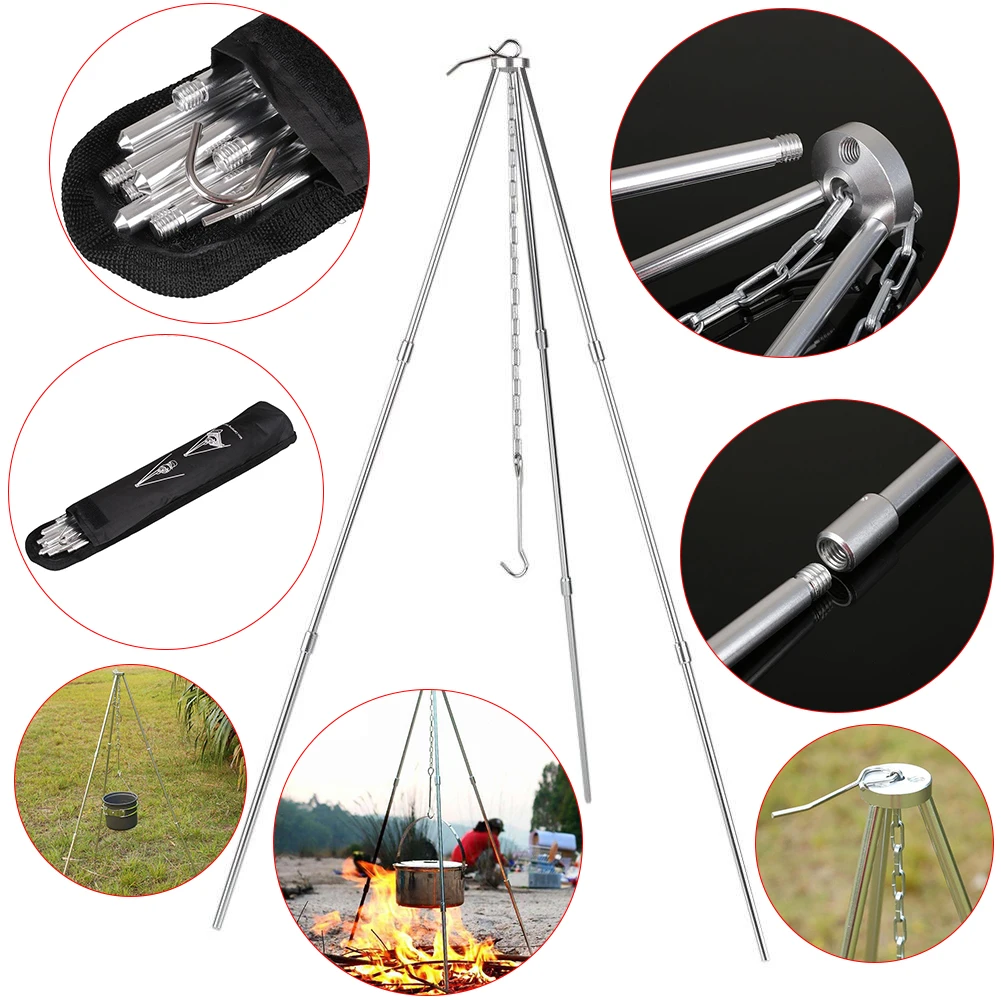 Portable Outdoor Camping Picnic BBQ Cooking Tripod Pot Hanging Grill