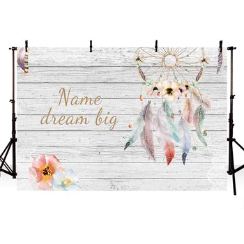 

MEHOFOTO Backdrop White Wooden Board Background with Dreamcatcher Flowers Bohemian Style Personal Design Fund Photography