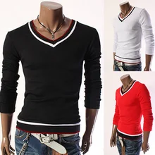 Мужская Корейская версия контрастного цвета Модный тонкий с длинными рукавами мужской большой v-образным вырезом вязаный свитер с длинными рукавами