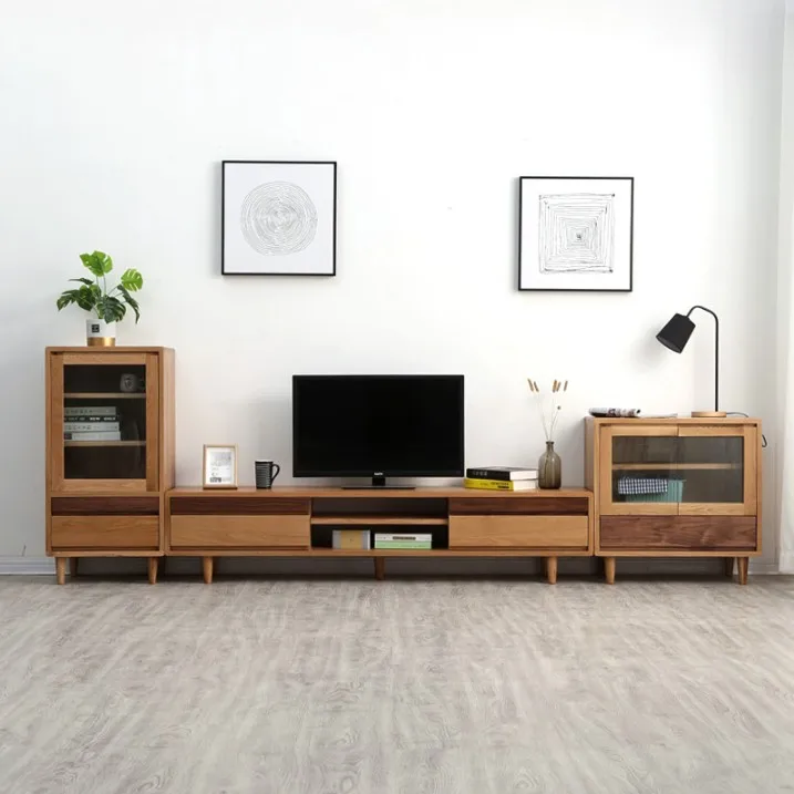 Simple modern tea table TV cabinet solid wood storage small household mini living room | Мебель