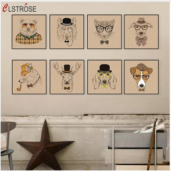 

CLSTROSE Vintage Retro Animals Head Deer Dog Giraffe Bear Painting Prints Cheap Cartoon Painting Poster Wall Pictures Home Decor