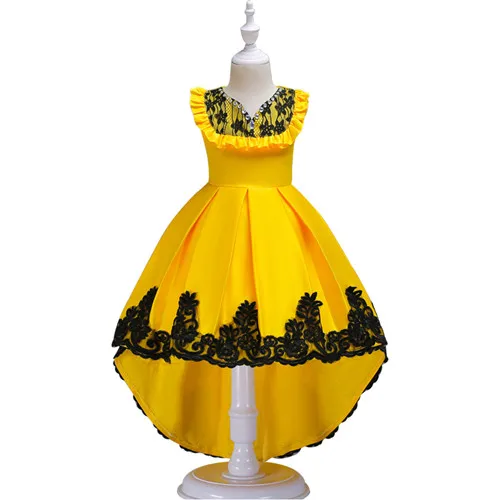 Детское платье с цветочным узором для девочек; летняя одежда для девочек; вечерние платья принцессы для подростков; платья для девочек 10-12-14 лет - Цвет: Цвет: желтый