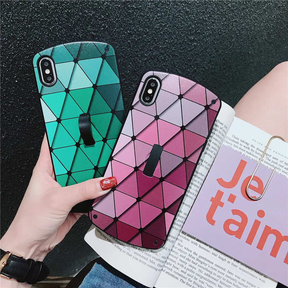 Чехлы для телефонов DIY Hide ring Для iphone X, XR, XS, Max, 6, 6 S, 7, 8 Plus, чехол с геометрическим рисунком, треугольник, полосатая невидимая подставка, задняя крышка