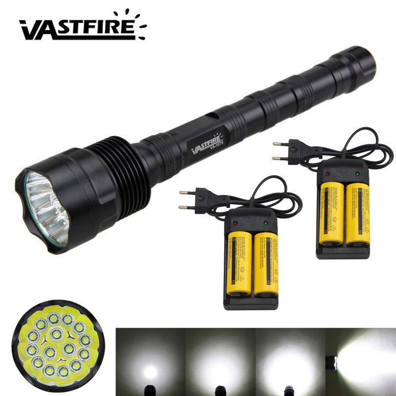 

50000 Lumen Tactical 15x XM-L T6 Scout Light Lanterna Airsoft Flashlight Hunting Weapon light Pistol Gun Light+4*18650+2*Charger