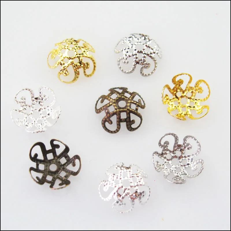 

New 120Pcs Leaf Flower End Bead Caps Connectors 10mm Gold Silver Bronze Plated