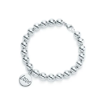 

Original 100% S925 Sterling Silver Love Round Pendant Beaded Trendy Bracelet Women Logo Luxury High-End Jewelry
