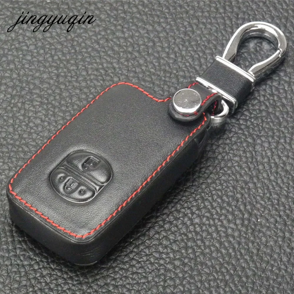 

jingyuqin 2 Button Leather Remote Smart Car Keychain Cover For Toyota Land Cruiser Camry Highlander Crown Key Protetor Case