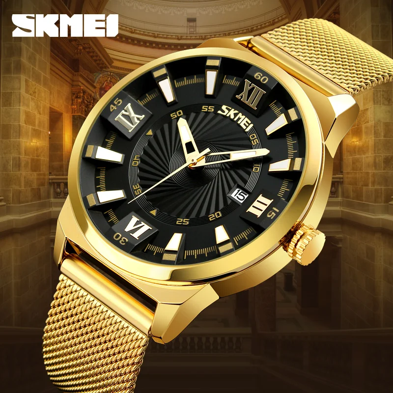 

SKMEI Mens Watches Top Brand Luxury Gold Fashion Business Quartz Watch Stainless Steel Male Watches Clock Men Relogio Masculino