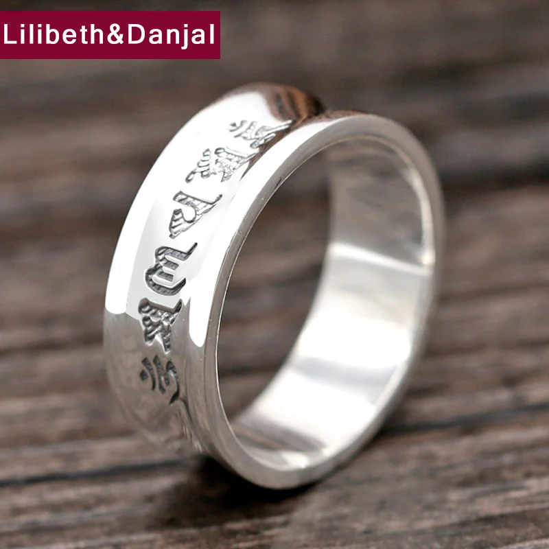

Men Original Thailand 100% Pure S999 Sterling Thai silver Smooth Mantra engagement vintage Ring Jewelry GR70
