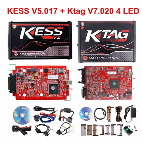 KTAG V7.020 главный K-TAG 7,020 KESS V2 5,017 красный PCB евро ECU чип тюнинговый инструмент K тег полный адаптеры OBD2 ECU программист GPT - Цвет: KESS and Ktag