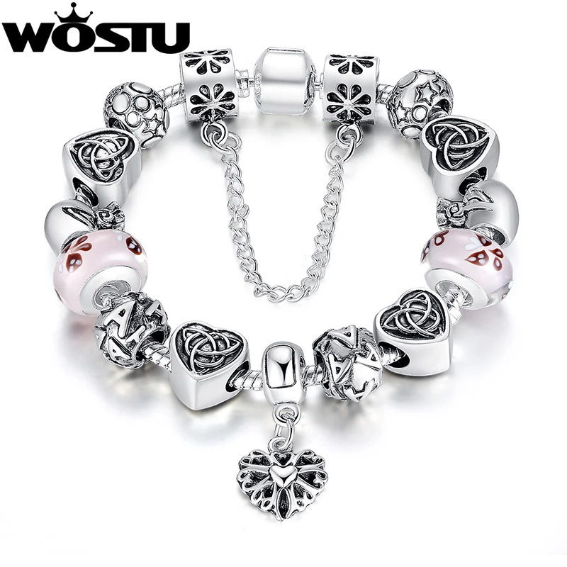 

WOSTU Brand Elegant Bracelet for Women Excellent Craft Letter Bracelet Bangles in Silver Beads Jewelry XCH1825